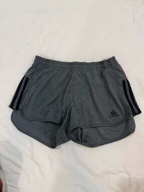 adidas Women's Gray Athletic Running Shorts with Black Stripes